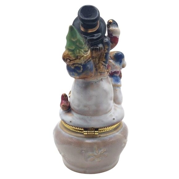 Kirklands Potters Garden Ceramic Snowman Keepsake Trinket Box Christmas Holiday - Picture 3 of 7